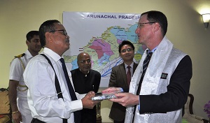 The Governor of Arunachal Pradesh Shri JP Rajkhowa with the US Consul General, Kolkata Mr. Craig L. Hall at Raj Bhavan, Itanagar on 28th April�2016